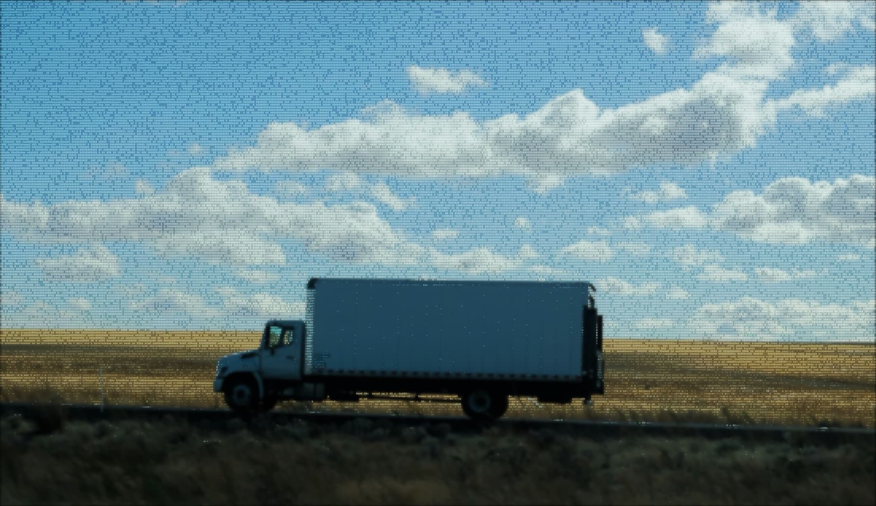 ASCII-style image of a refrigerated truck under a Pacific Northwest sky